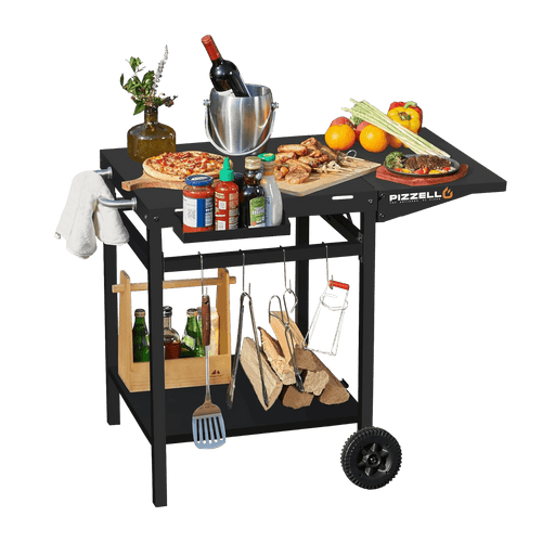 Pizzello Outdoor Grill Dining Cart Movable Pizza Oven Trolley BBQ Stand
