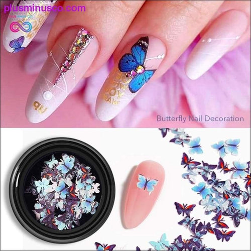 Plus Minus Co 1 Box 50 Pcs Colorful Butterfly Nail Flakies Sequins Sparkle