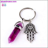 Plus Minus Co 1 PC Natural Quartz Evil Eye Fatima Pink Crystal Key Chain, view 3