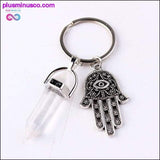 Plus Minus Co 1 PC Natural Quartz Evil Eye Fatima Pink Crystal Key Chain, view 4