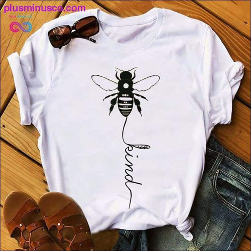 Plus Minus Co Bee Kind Print Women Short Sleeve O Neck Loose Tshirt