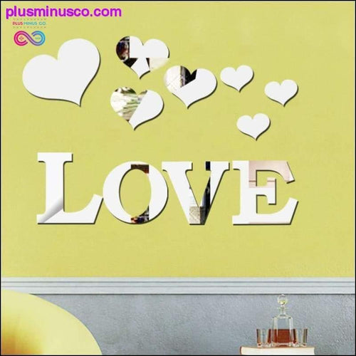 Plus Minus Co 11pcs Love Heart Acrylic 3D Mirror Wall Sticker Mural Decal