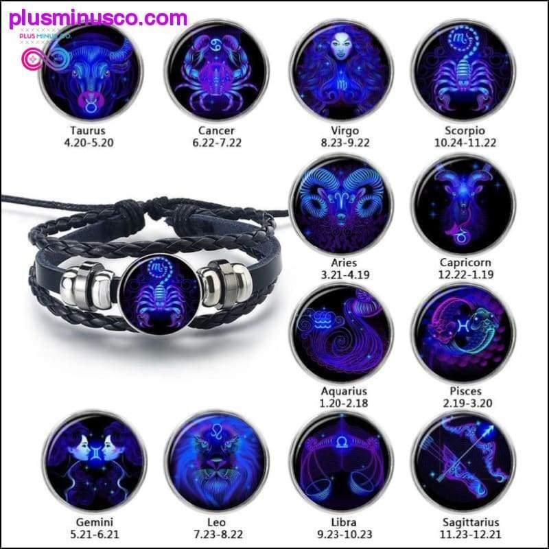 Plus Minus Co 12 Constellation Zodiac Sign Black Braided Leather Bracelet