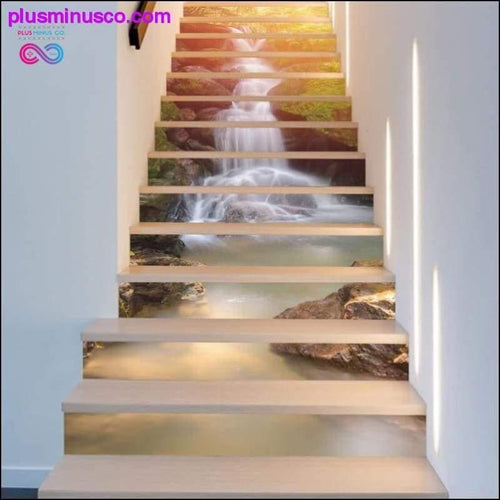 Plus Minus Co 13Pcs/Set 3D Sunshine Waterfall Stair Wall Sticker Landscape