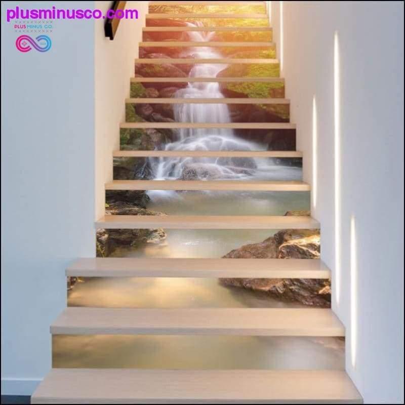 Plus Minus Co 13Pcs/Set 3D Sunshine Waterfall Stair Wall Sticker Landscape