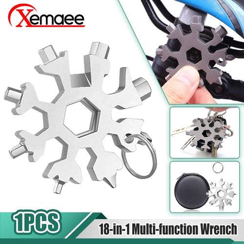 Plus Minus Co 18 in 1 Snowflake Spanner Keyring Hex Multifunction Outdoor Hike Wrench Key Ring Pocket Multipurpose Camp Survive Hand Tools