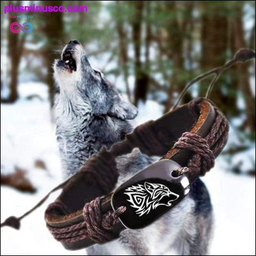 Plus Minus Co 1pc Wolf Charm Bracelet Vintage Braided Woven Rope Leather -