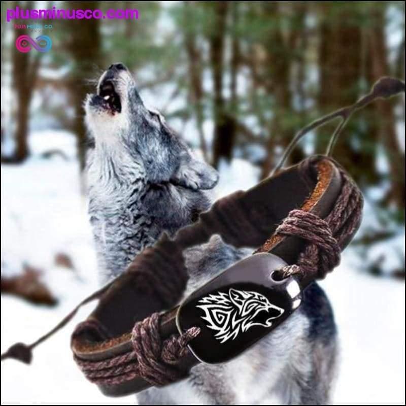 Plus Minus Co 1pc Wolf Charm Bracelet Vintage Braided Woven Rope Leather -