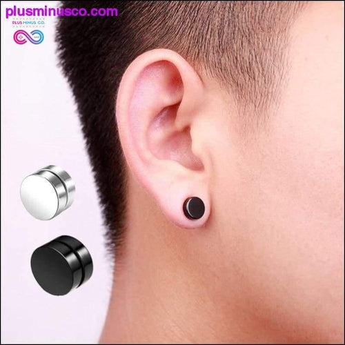 Plus Minus Co Black Silver Color Magnet Round Circle Punk Stud Stainless