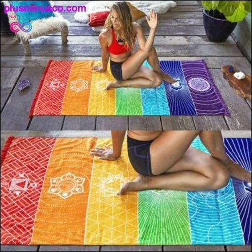Plus Minus Co 1Pcs Tassels Single Rainbow Chakra Tapestry Towel Mandala