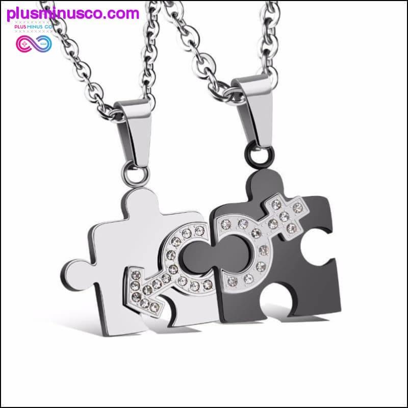 Plus Minus Co 2 pcs Set Stainless Steel Puzzle Piece Pendant and Necklace