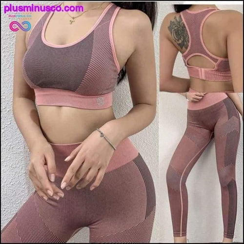 Plus Minus Co 2 Piece Seamless Ombre Yoga Set Sports Bra and Leggings ||