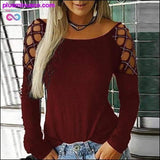 Plus Minus Co Winter Women Long Sleeve T-Shirt Women Korean Style Hollow, view 3