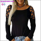 Plus Minus Co Winter Women Long Sleeve T-Shirt Women Korean Style Hollow, view 4