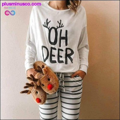 Plus Minus Co Oh Deer! Long Sleeve Casual Loose Sleeping Tee Cartoon Pattern Sweatshirt 2021 Christmas Sweatshirt