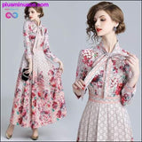 Plus Minus Co Floral Print Collar Ribbon Tie Neck Long Sleeve Party Dress, view 4