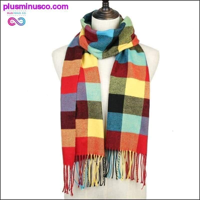 Plus Minus Co Plaid Scarf Shawls Pashmina Cashmere Knit Soft Unisex Retro