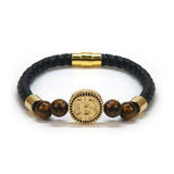 Plus Minus Co Bitcoin Bracelet Unisex Natural Tiger Eye Stone Leather Bracelets For Men and Women, view 4