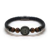 Plus Minus Co 8mm Natural Tiger Eye Stone Luxury Leather Bracelets For Men Gold Color Bitcoin Bracelet Men Pulseira Masculina BT-8, view 5
