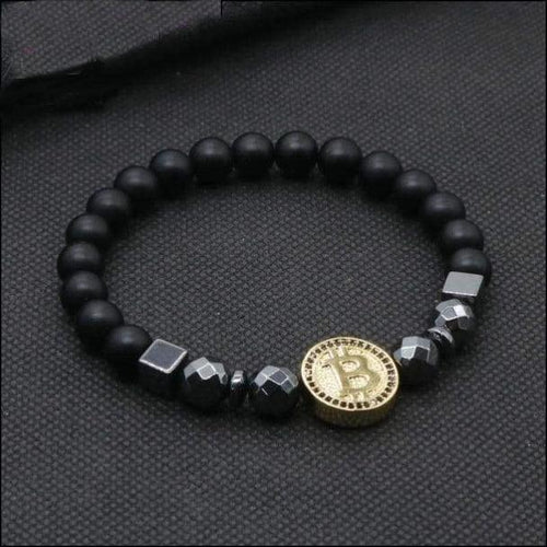 Plus Minus Co Bitcoin Bracelet Men Black Hematite Stone Charm Bracelets