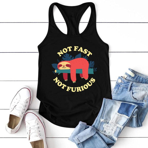 Plus Minus Co 2020 Fashion Not Fast Not Furious Sloth Print Tank Top Women Sleeveless Summer Vest Ladies Crew Neck Harajuku Tops for Teens