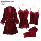 Plus Minus Co 4 Pieces Warm Winter Pajamas Sets Women Sexy Lace Robe, view 3