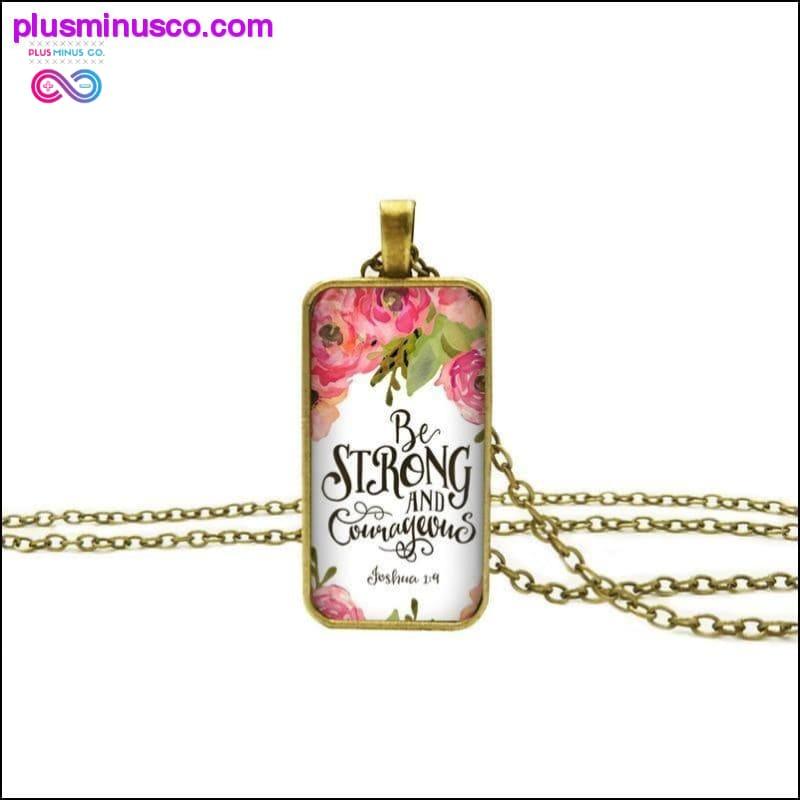 Plus Minus Co 2020 New Bible Verse Necklace Boho Flower Rectangle Glass
