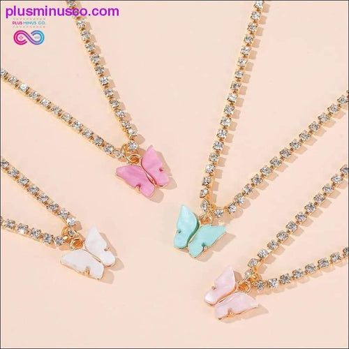Plus Minus Co Butterfly Pendant Colorful Cubic Zirconia Necklace for Women