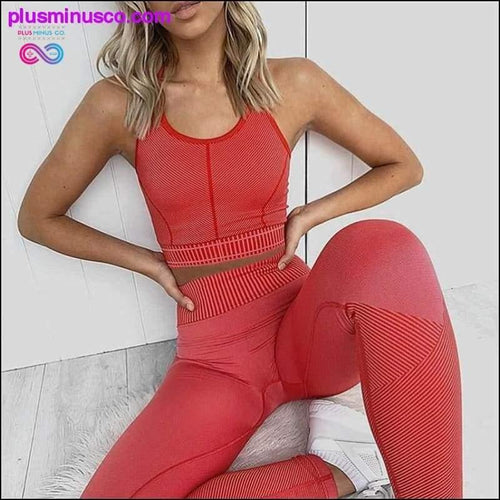 Plus Minus Co 2020 Seamless Sport Suit 2 Piece Yoga Set Legging Women Gym