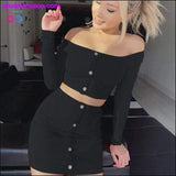 Plus Minus Co 2020 Sexy Off Shoulder Two Piece Set Solid Button Bodycon 2, view 2