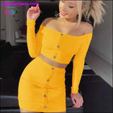 Plus Minus Co 2020 Sexy Off Shoulder Two Piece Set Solid Button Bodycon 2, view 4