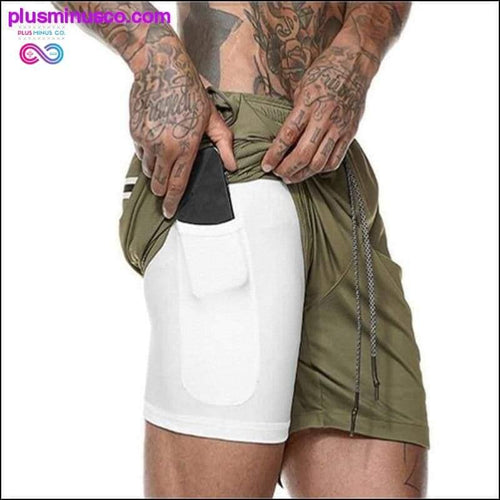 Plus Minus Co 2020 Summer Running Shorts Men 2 in 1 Sports Jogging Fitness