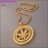 Plus Minus Co 24K Golden Iced Weed Leaf Rhinestone Pendant Chain Necklace, view 2