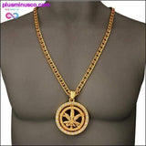 Plus Minus Co 24K Golden Iced Weed Leaf Rhinestone Pendant Chain Necklace, view 3
