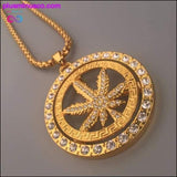 Plus Minus Co 24K Golden Iced Weed Leaf Rhinestone Pendant Chain Necklace, view 4