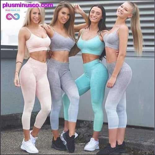 Plus Minus Co 2PCS Gradient Ombre Seamless Yoga set Workout gym Tracksuit