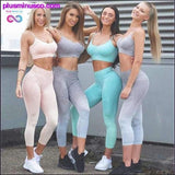 Plus Minus Co 2PCS Gradient Ombre Seamless Yoga set Workout gym Tracksuit, view 2