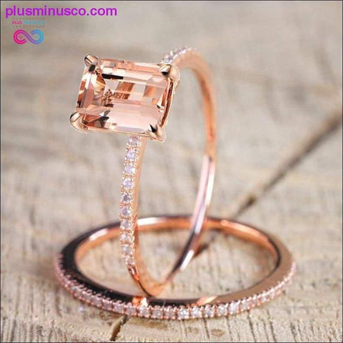 Plus Minus Co 2Pcs Ring/Set Rose Gold Filled White Crystal Zircon Wedding