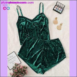 Plus Minus Co 2pcs Velvet Sleepwear Sexy Spaghetti Strap Velvet Shorts, view 3
