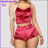 Plus Minus Co 2pcs Velvet Sleepwear Sexy Spaghetti Strap Velvet Shorts, view 4