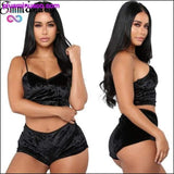 Plus Minus Co 2pcs Velvet Sleepwear Sexy Spaghetti Strap Velvet Shorts, view 5