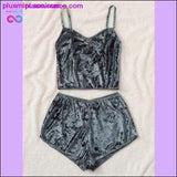Plus Minus Co 2pcs Velvet Sleepwear Sexy Spaghetti Strap Velvet Shorts, view 6