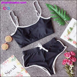 Plus Minus Co 2PCS Women side Striped Gym Tracksuit Spaghetti Strap Vest, view 4