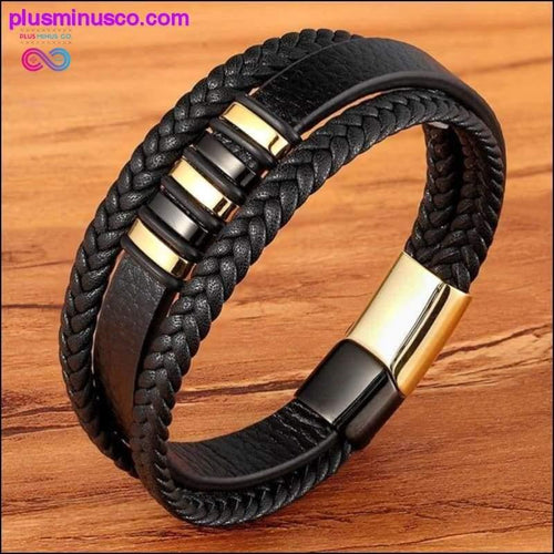 Plus Minus Co 3 Layers Black Gold Punk Style Design Genuine Leather