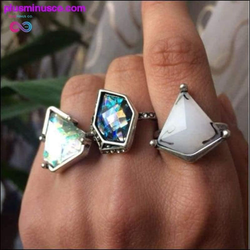 Plus Minus Co 3 Piece Geometric Gemstone Ring Set
