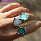 Plus Minus Co 3 Piece Geometric Gemstone Ring Set, view 2