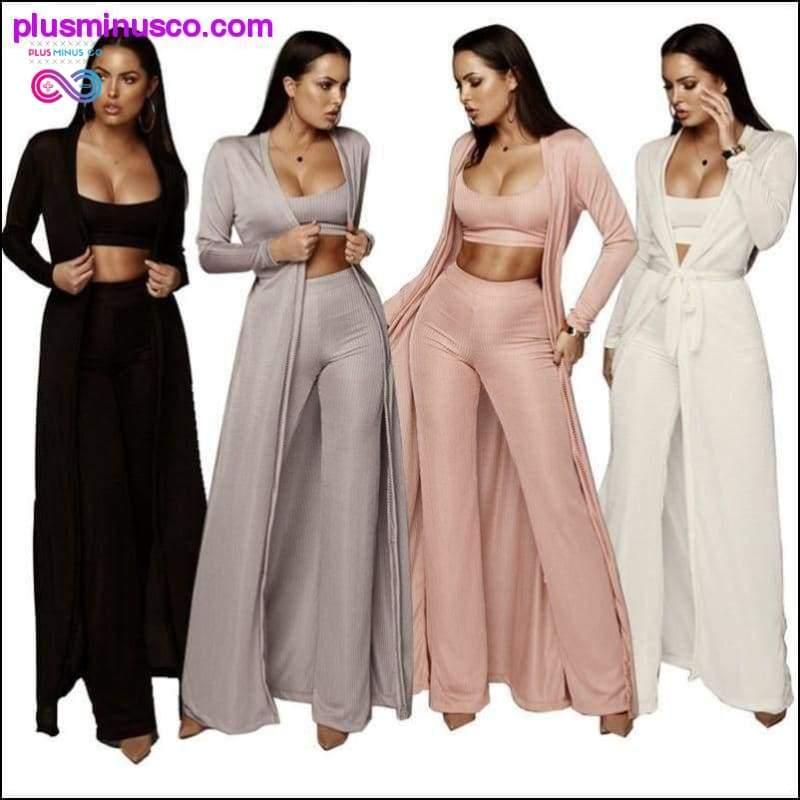 Plus Minus Co 3 piece set women bandage lace up long sleeve cardigan coat