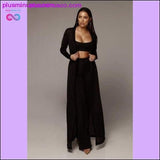 Plus Minus Co 3 piece set women bandage lace up long sleeve cardigan coat, view 3