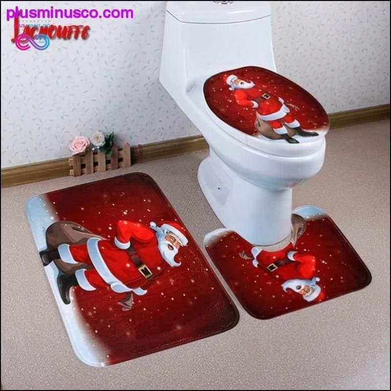 Plus Minus Co 3PCS Christmas Toilet Seat Cover and Rug Bathroom Set