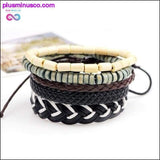 Plus Minus Co 4-6PC Vintage Multilayer Leather Bracelet For Men Fashion, view 2